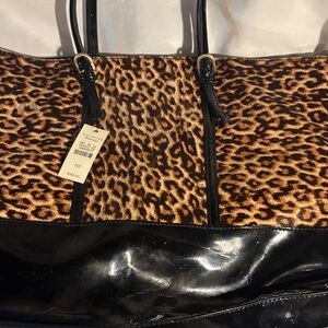 Talbots Leopard-Pattern Tote with Black Patent Trim